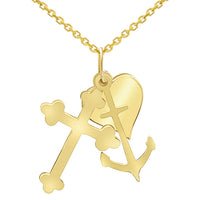 Load image into Gallery viewer, 14K Yellow Gold Flat Faith Hope Love Charm Religious Silhouette Pendant Necklace
