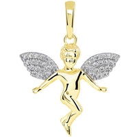 Load image into Gallery viewer, 14k Yellow Gold Floating Guardian Angel with Micro Pave CZ Wings Pendant Cuban Chain Necklace
