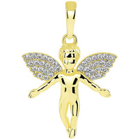 Load image into Gallery viewer, 14k Yellow Gold Flying Guardian Angel with Micro Pave CZ Wings Pendant Cuban Chain Necklace
