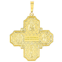 Load image into Gallery viewer, 14K Gold Four Way Cross Charm I Am Catholic Please Call A Priest Pendant with Texture - Yellow Gold
