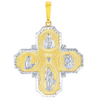 Load image into Gallery viewer, Textured 14K Yellow Gold Four Way Cross Charm I Am Catholic Please Call A Priest Pendant With Cable, Curb or Figaro Chain Necklace
