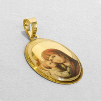 Load image into Gallery viewer, 14k Yellow Gold God Bless Us Virgin Mary and Jesus Picture Pendant with Cable, Cuban Curb, or Figaro Chain Necklaces
