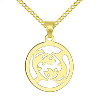 Load image into Gallery viewer, 14k Yellow Gold Dainty Round Pisces Zodiac Symbol Cut-Out Fish Pendant with Cuban Chain Necklace

