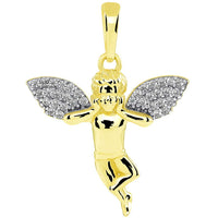 Load image into Gallery viewer, 14k Yellow Gold Guardian Angel In Love Holding Face with Micro Pave CZ Wings Pendant Figaro Chain Necklace
