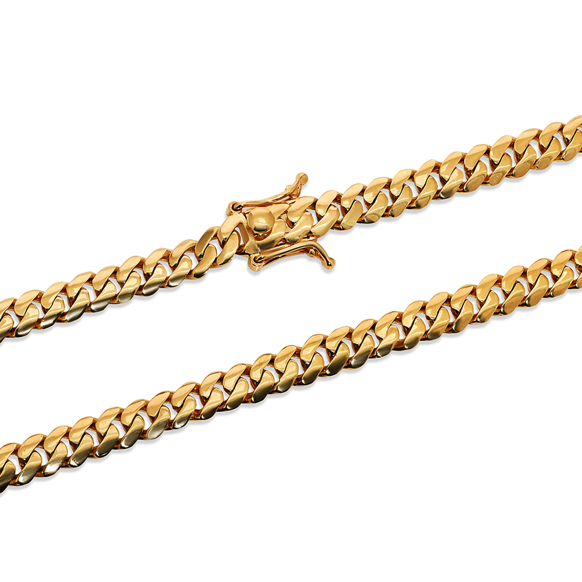 Solid 14k Yellow Gold 8mm Miami Cuban Chain Necklace with Box Lock