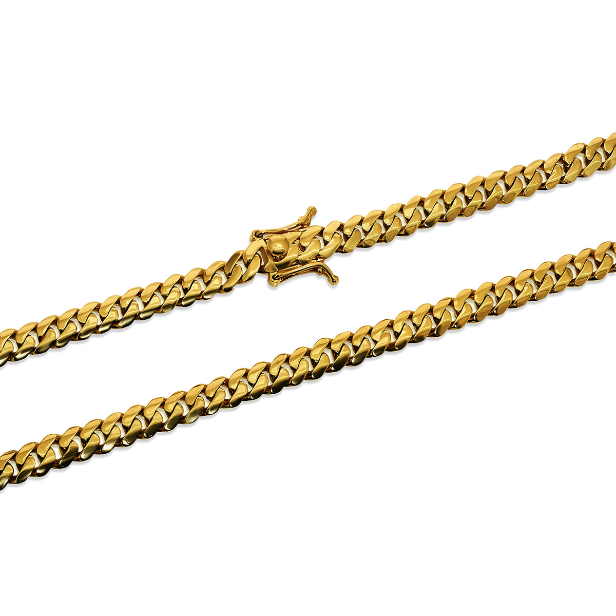 Solid 14k Yellow Gold 4mm Miami Cuban Chain Necklace with Box Lock