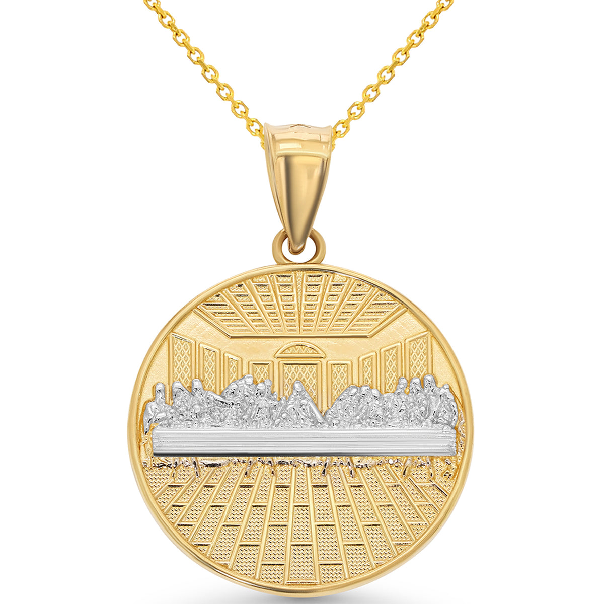 14k Solid Gold Last Supper Pendant Last Supper Pendant Religious Medallion Necklace with Rolo, Cuban or Figaro Chain