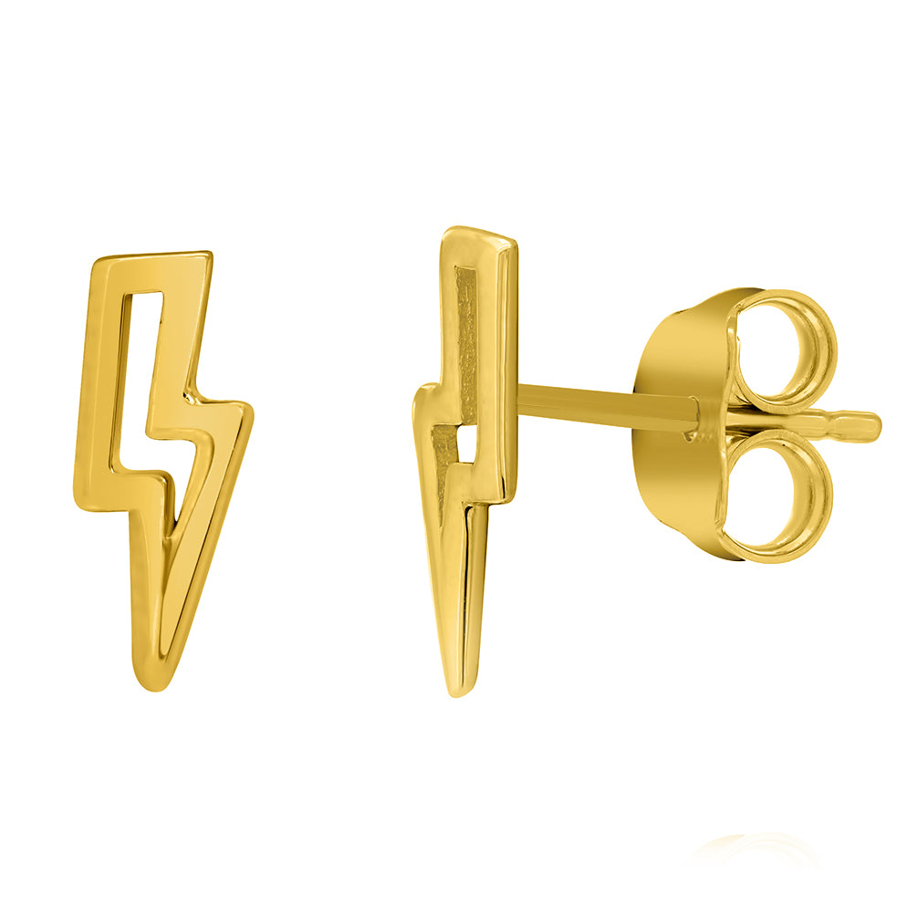 14k Solid Yellow Gold Lightning Bolt Stud Earrings with Push Back