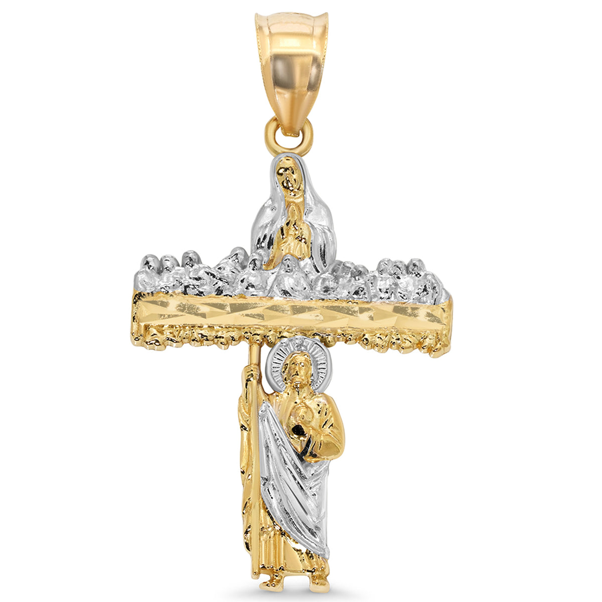 14k Yellow Gold Last Supper Virgin Mary and Saint Jude Cross Pendant