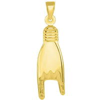 Load image into Gallery viewer, 14k Yellow Gold Hand Charm Mano Cornuto Good Luck Sign Pendant with Figaro Necklace
