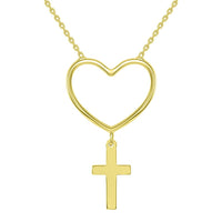 Load image into Gallery viewer, 14k Gold Heart Dangle Religious Cross Necklace
