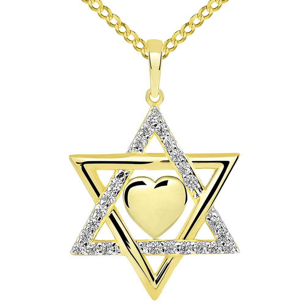 Hebrew Love CZ Star of David with Heart Pendant Necklace