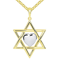 Load image into Gallery viewer, 14k Yellow Gold Hebrew Love Star of David with Heart Pendant with Cuban Necklace
