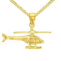 Load image into Gallery viewer, Solid 14K Yellow Gold Helicopter with Motion Moving Propeller Pendant With Cable, Curb or Figaro Chain Necklace
