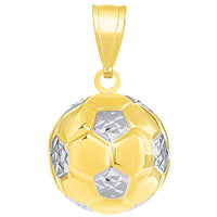 Load image into Gallery viewer, High Polish 14K Yellow Gold Soccer 3D Ball Charm Futbol Sports Pendant with Cable, Curb, or Figaro Chain Necklaces
