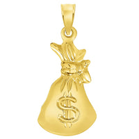 Load image into Gallery viewer, High Polish 14k Yellow Gold 3D Money Bag Charm Pendant with Cuban Curb Chain Necklace
