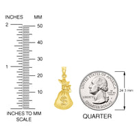 Load image into Gallery viewer, High Polish 14k Gold 3D Money Bag Charm Pendant with Figaro Chain Necklace
