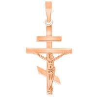 Load image into Gallery viewer, High Polish 14k Gold Russian Orthodox Cross Crucifix Pendant Necklace - Rose Gold
