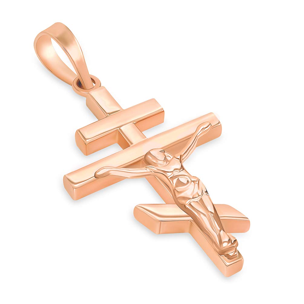High Polish 14k Rose Gold Russian Orthodox Cross Crucifix Pendant