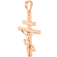 Load image into Gallery viewer, High Polish 14k Gold Russian Orthodox Cross Crucifix Pendant Necklace - Rose Gold

