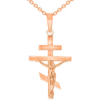 Load image into Gallery viewer, High Polish 14k Gold Russian Orthodox Cross Crucifix Pendant Necklace - Rose Gold
