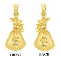 Load image into Gallery viewer, High Polish 14k Yellow Gold 3D Money Bag Pendant Necklace
