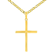 Load image into Gallery viewer, High Polished 14K Gold Plain Slender 3D Cross Pendant with Chain Necklace - Yellow Gold

