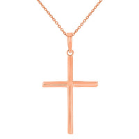 Load image into Gallery viewer, High Polished 14K Gold Plain Slender Cross Pendant with Chain Necklace - Rose Gold
