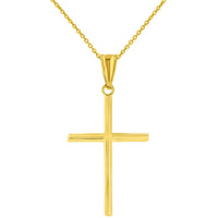 Load image into Gallery viewer, High Polished 14K Yellow Gold Plain Slender Cross Pendant with Chain Necklace
