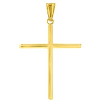 Load image into Gallery viewer, High Polished Unique Handcrafted 14K Yellow Gold Plain Slender Large Cross Pendant with Figaro Chain Necklace
