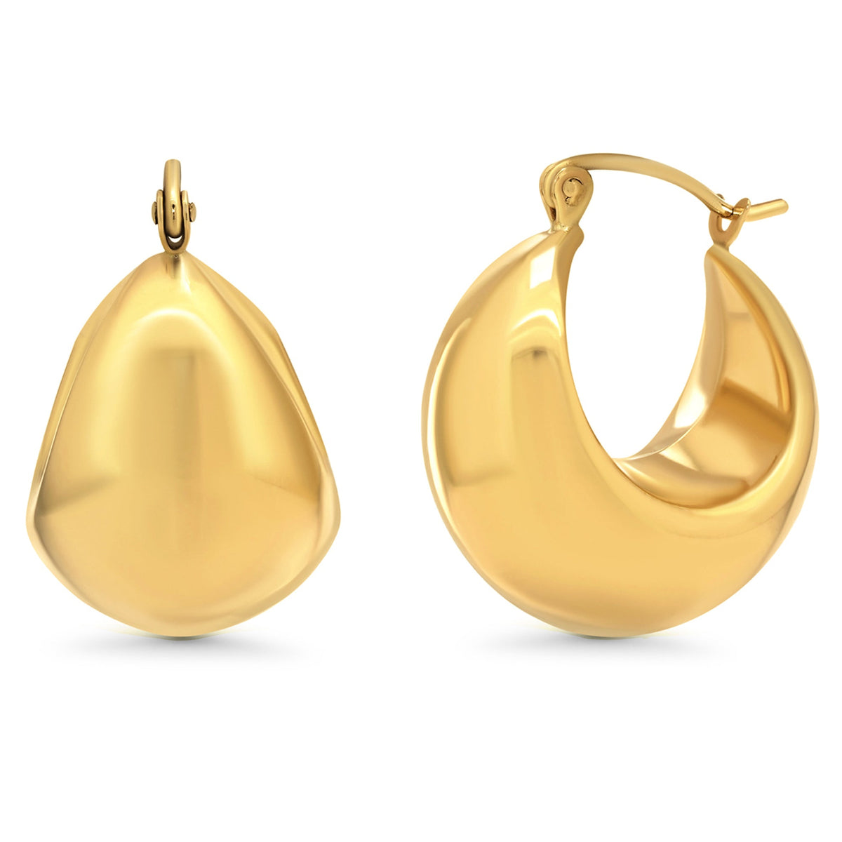 14k Yellow Gold Bold Dome Hoop Earrings with Latch Back - High Polished