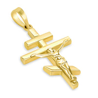 Load image into Gallery viewer, High Polish 14k Yellow Gold Russian Orthodox Cross Crucifix Pendant (1.2&quot;)
