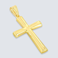 Load image into Gallery viewer, Polished 14K Gold Plain Religious Cross Pendant with Figaro Chain Necklace - Yellow Gold
