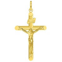 Load image into Gallery viewer, 14k Yellow Gold INRI Tubular Cross Charm Traditional Roman Catholic Crucifix Pendant Necklace
