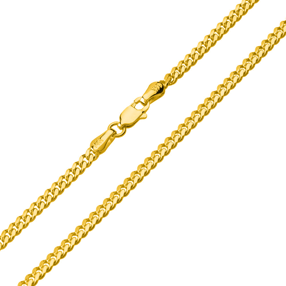 Solid 14k Yellow Gold 2.5mm Miami Cuban Link Chain Curb Necklace with Lobster Clasp