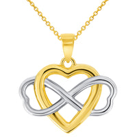 Load image into Gallery viewer, 14k Two Tone Gold Interlocking Heart Infinity Love Symbol Pendant with Rolo Cable, Cuban Curb, or Figaro Chain Necklace
