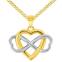 Load image into Gallery viewer, 14k Two Tone Gold Interlocking Heart Infinity Love Symbol Pendant with Rolo Cable, Cuban Curb, or Figaro Chain Necklace
