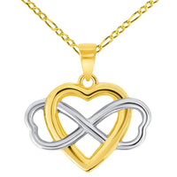 Load image into Gallery viewer, 14k Two Tone Gold Interlocking Heart Infinity Love Symbol Pendant with Rolo Cable, Cuban Curb, or Figaro Chain Necklace
