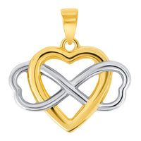 Load image into Gallery viewer, 14k Two Tone Gold Interlocking Heart Infinity Love Symbol Pendant with Rolo Cable, Cuban Curb, or Figaro Chain Necklace
