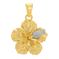 Load image into Gallery viewer, 14k Solid Gold Hibiscus Charm Textured Flower Pendant - Two-Tone Gold
