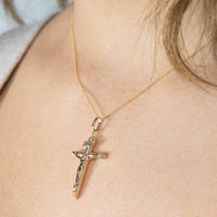 Load image into Gallery viewer, 14k Yellow Gold INRI Tubular Cross Charm Traditional Roman Catholic Crucifix Pendant Necklace
