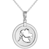 Load image into Gallery viewer, 14k White Gold Round Capricorn Zodiac Sign Sea-Goat Animal Medallion Pendant Necklace (Reversible)
