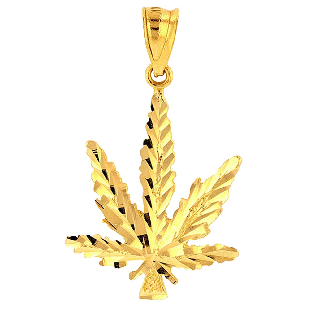 Floral by Jewelry America Solid 14K Yellow Gold Marijuana Leaf Pendant