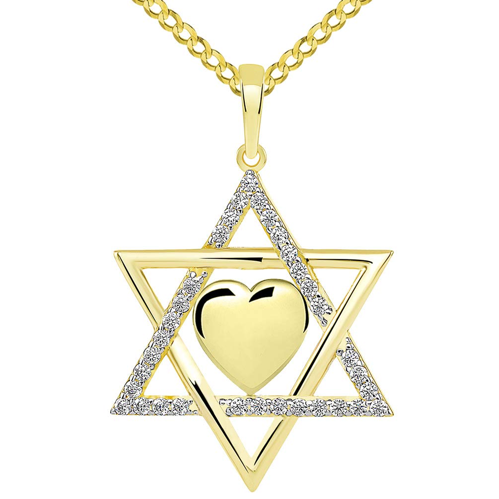 Jewish Love CZ Star of David with Heart Pendant Necklace