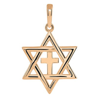14k Rose Gold Jewish Star of David with Beautiful Religious Cross Judeo  Christian Pendant Necklace