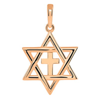 Load image into Gallery viewer, 14k Rose Gold Jewish Star of David with Religious Cross Judeo Christian Pendant (Small)
