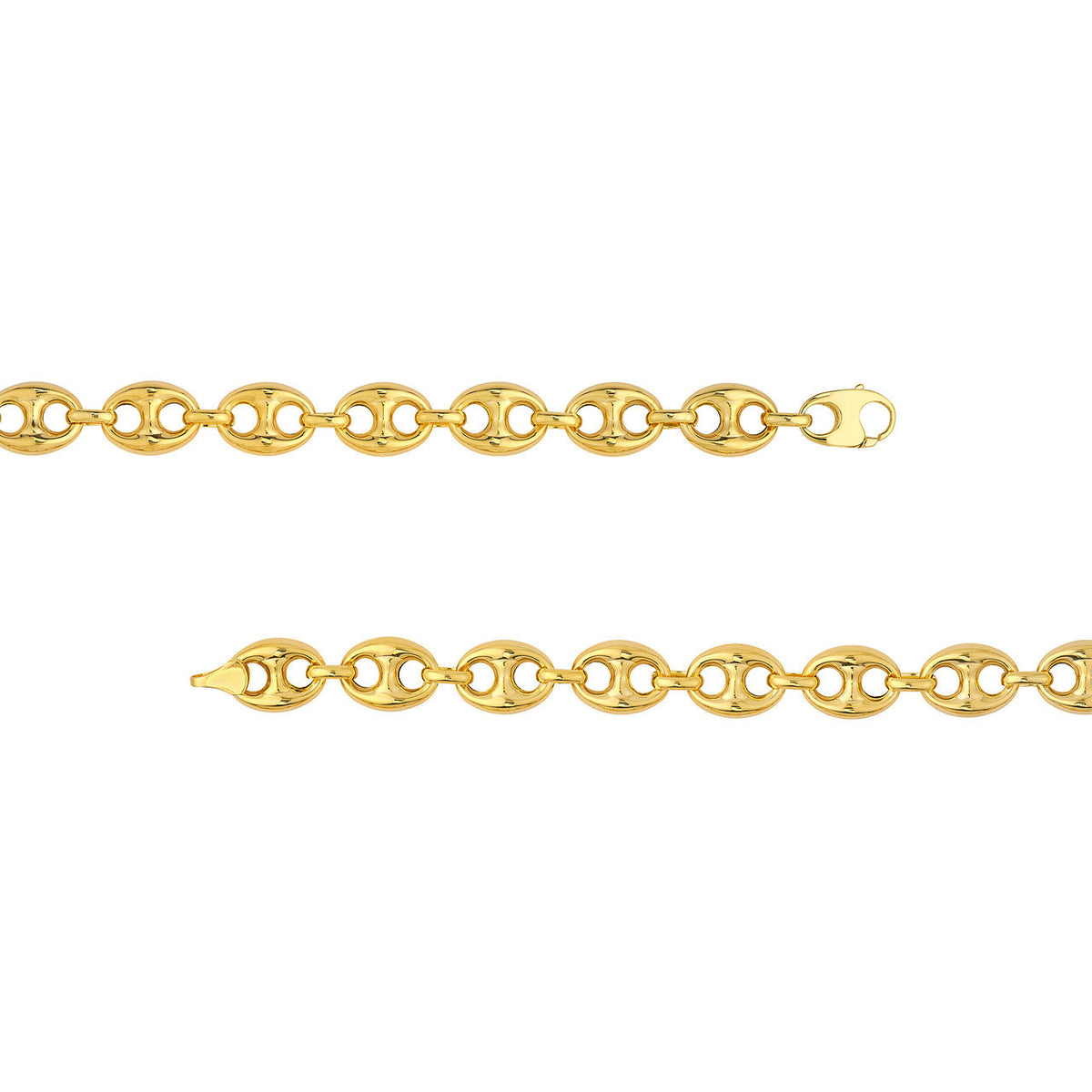 14K Yellow Gold 10mm Thick Puffed Mariner Chain Necklace with Lobster Lock