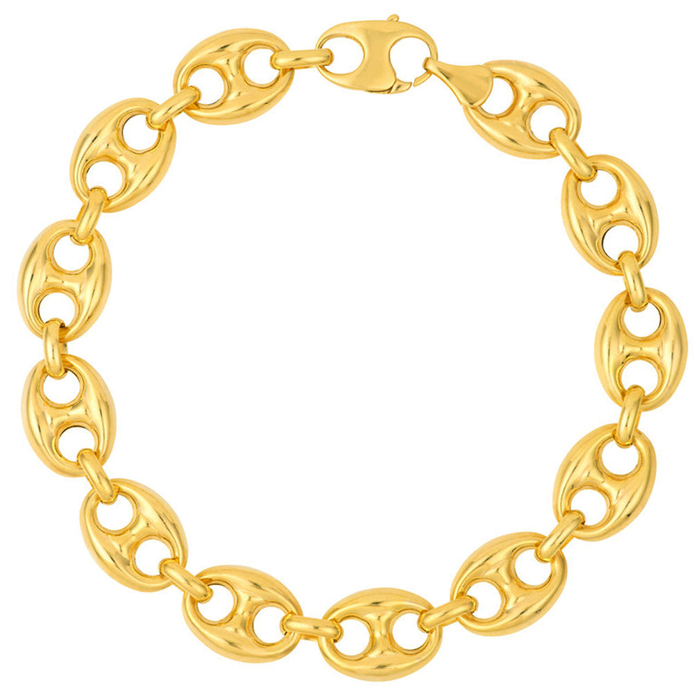 14K Yellow Gold 10mm Puff Mariner Chain Bracelet with Lobster Lock, 7.5"