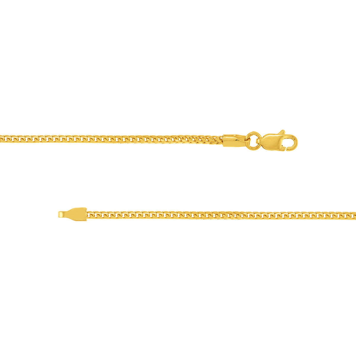 Solid 14k Yellow Gold 1.5mm Franco Chain Necklace with Lobster Lock - Diamond-Cut