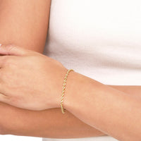 Load image into Gallery viewer, 14k Yellow Gold Hollow 3mm Rope Chain Bracelet with Lobster Lock - Light Rope Chain Bracelet with Diamond Cut
